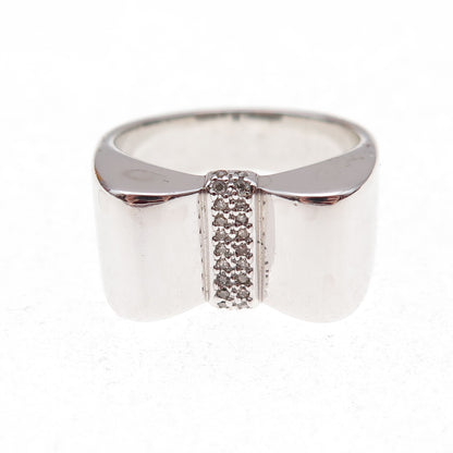 925 Sterling Silver Mexico Real Round-Cut Diamond Bow Ring Size 7