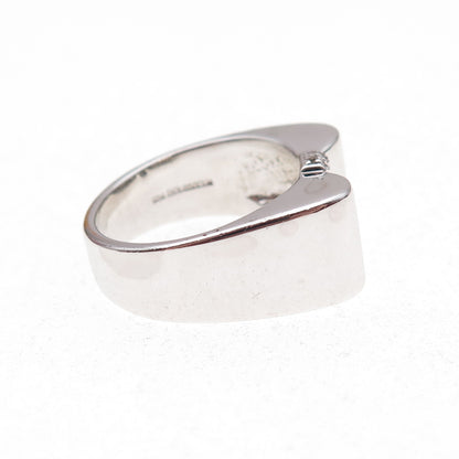 925 Sterling Silver Mexico Real Round-Cut Diamond Bow Ring Size 7