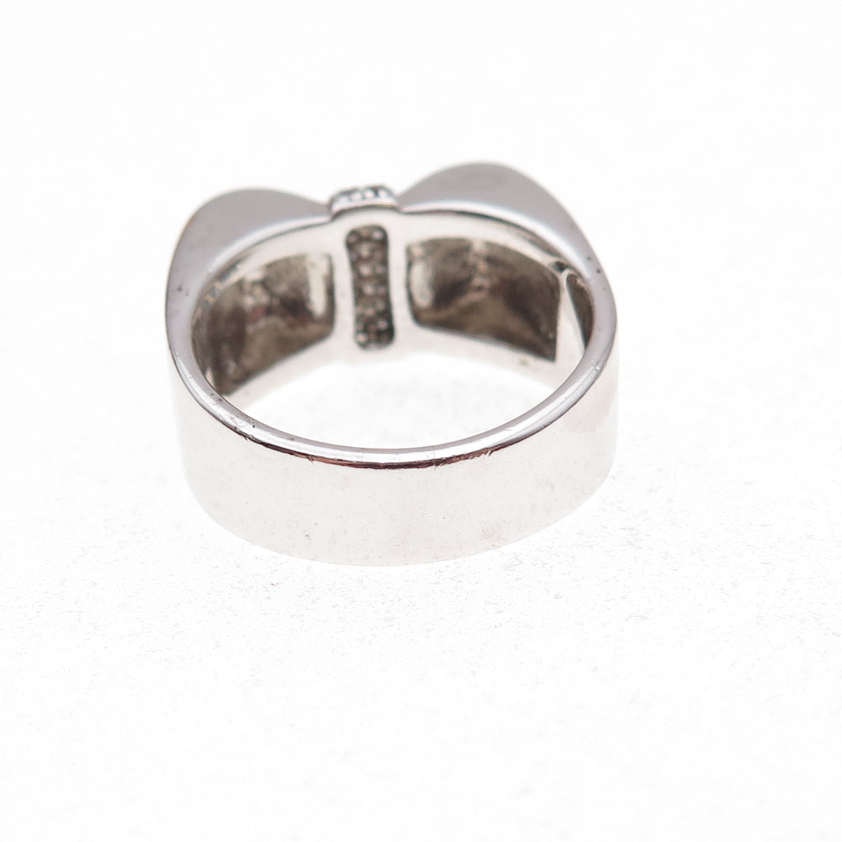 925 Sterling Silver Mexico Real Round-Cut Diamond Bow Ring Size 7