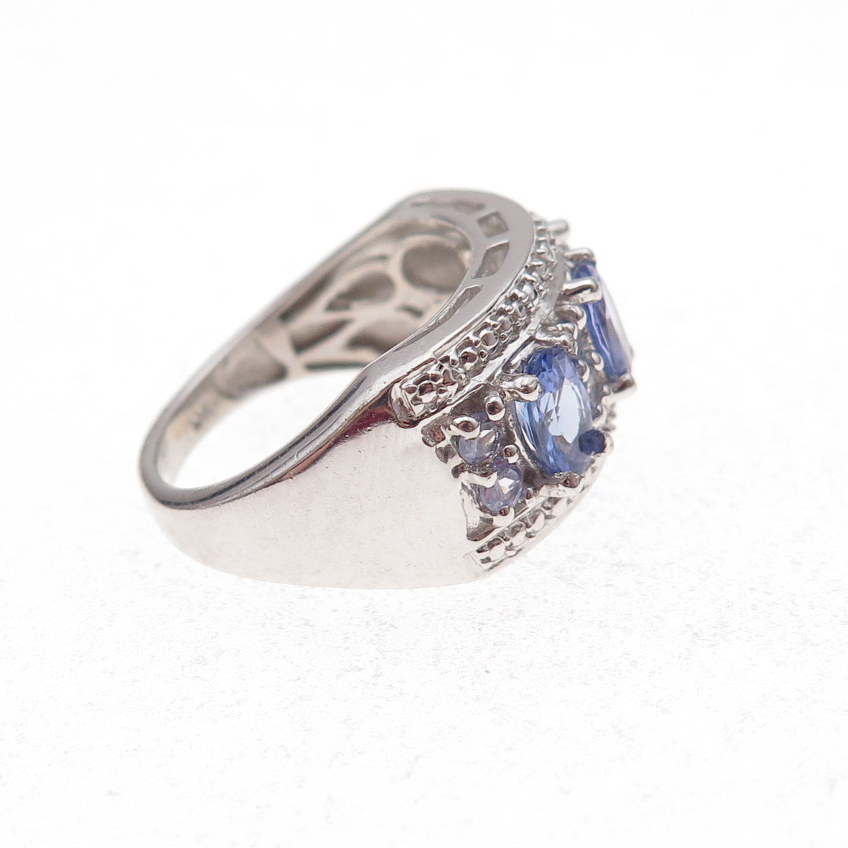 Chuck Clemency 925 Sterling Silver Real Oval & Round-Cut Tanzanite Ring Size 6