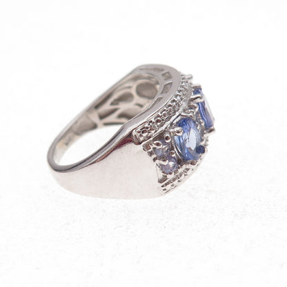 Chuck Clemency 925 Sterling Silver Real Oval & Round-Cut Tanzanite Ring Size 6