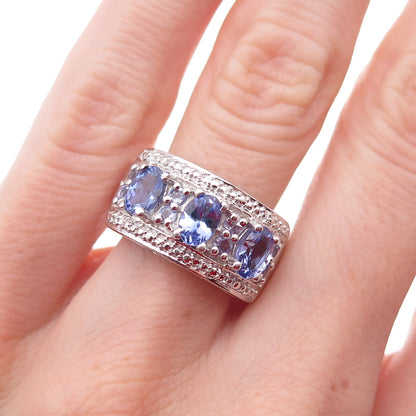 Chuck Clemency 925 Sterling Silver Real Oval & Round-Cut Tanzanite Ring Size 6