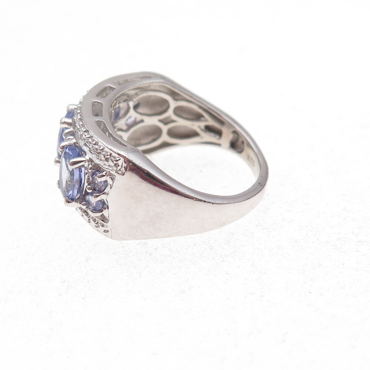 Chuck Clemency 925 Sterling Silver Real Oval & Round-Cut Tanzanite Ring Size 6