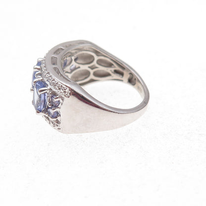 Chuck Clemency 925 Sterling Silver Real Oval & Round-Cut Tanzanite Ring Size 6