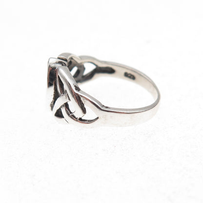 925 Sterling Silver Vintage Real Amethyst Celtic Trinity Knot Ring Size 4.25