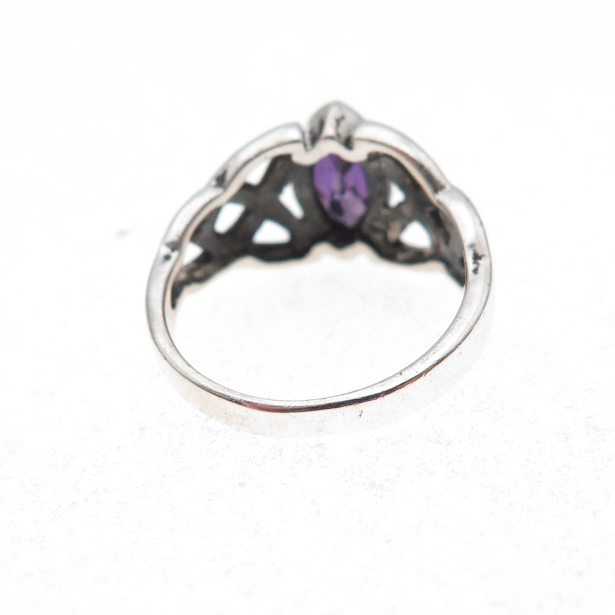 925 Sterling Silver Vintage Real Amethyst Celtic Trinity Knot Ring Size 4.25