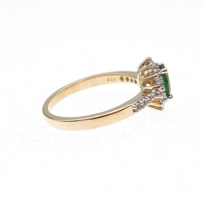 925 Sterling Silver Gold Plated Real Chrome Diopside & White Topaz Ring Size 8