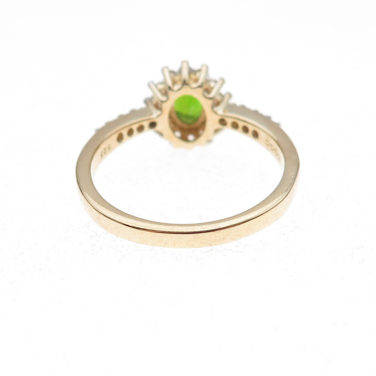 925 Sterling Silver Gold Plated Real Chrome Diopside & White Topaz Ring Size 8