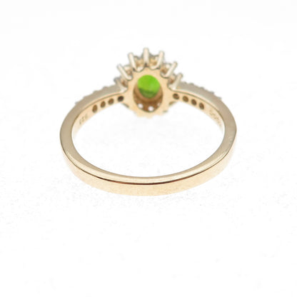925 Sterling Silver Gold Plated Real Chrome Diopside & White Topaz Ring Size 8