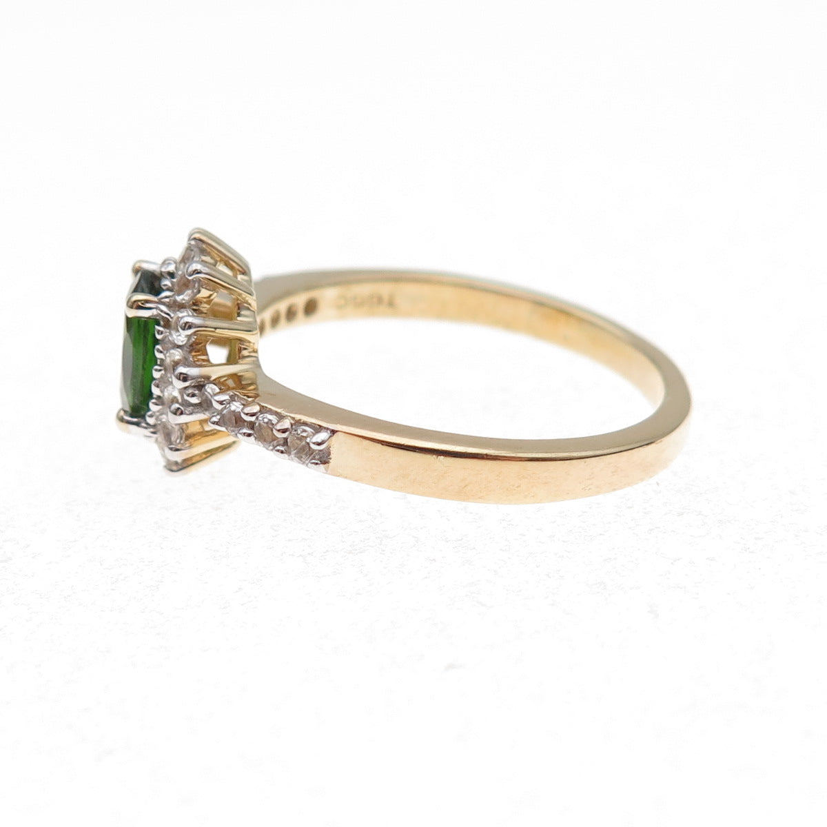 925 Sterling Silver Gold Plated Real Chrome Diopside & White Topaz Ring Size 8