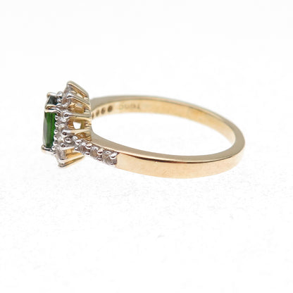925 Sterling Silver Gold Plated Real Chrome Diopside & White Topaz Ring Size 8
