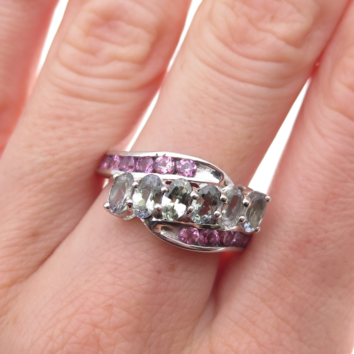 Chuck Clemency 925 Sterling Silver Real Iolite & Amethyst Ring Size 8.25