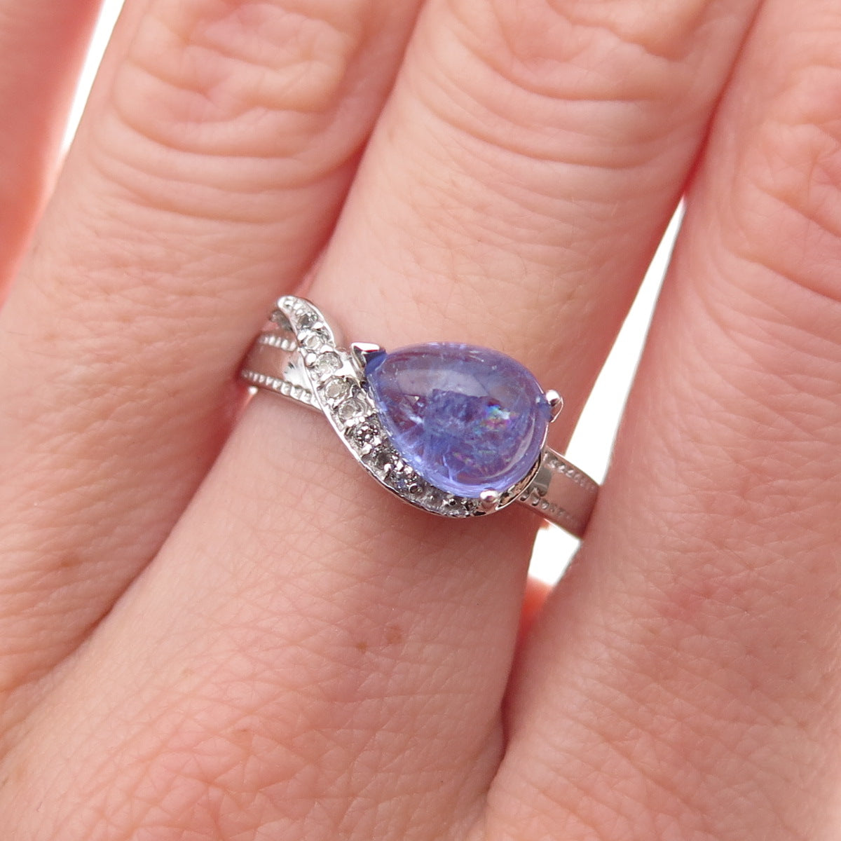 925 Sterling Silver Real Tanzanite & White Topaz Ring Size 8