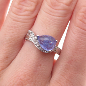 925 Sterling Silver Real Tanzanite & White Topaz Ring Size 8