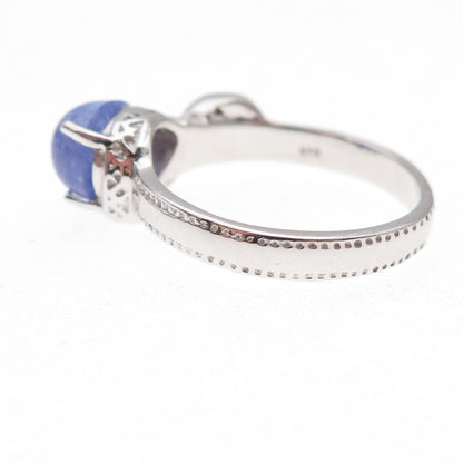 925 Sterling Silver Real Tanzanite & White Topaz Ring Size 8