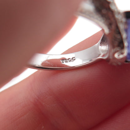 925 Sterling Silver Real Tanzanite & White Topaz Ring Size 8
