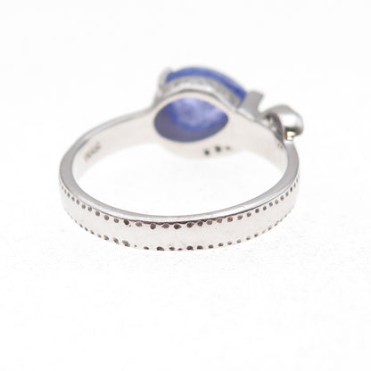 925 Sterling Silver Real Tanzanite & White Topaz Ring Size 8