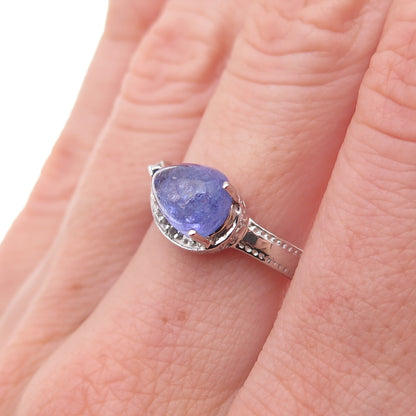 925 Sterling Silver Real Tanzanite & White Topaz Ring Size 8