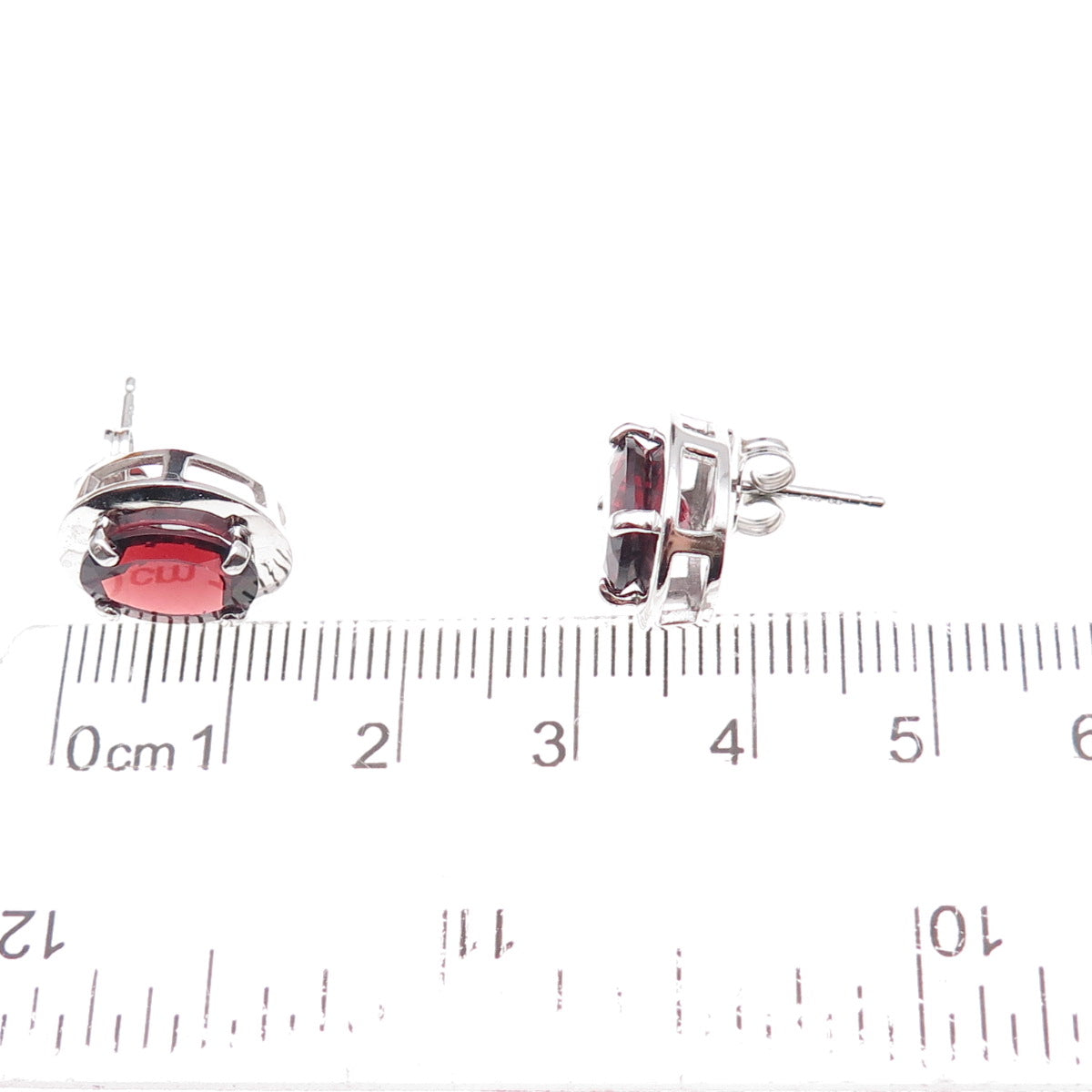 Atelier 925 Sterling Silver Mexico Real Oval-Cut Red Garnet Stud Earrings
