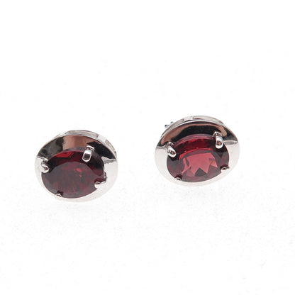 Atelier 925 Sterling Silver Mexico Real Oval-Cut Red Garnet Stud Earrings