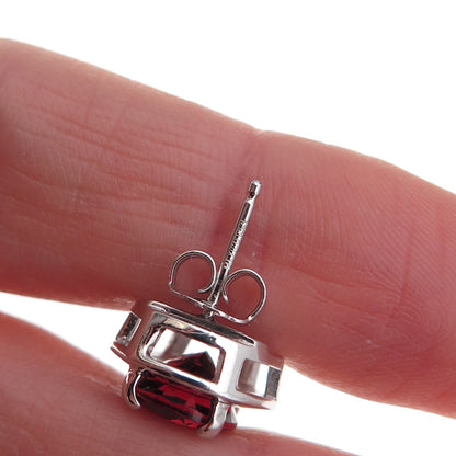 Atelier 925 Sterling Silver Mexico Real Oval-Cut Red Garnet Stud Earrings