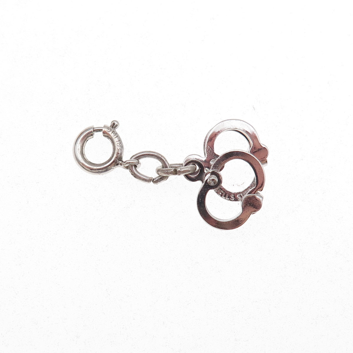 Wells 925 Sterling Silver Vintage Handcuffs Spring Ring Lock Charm Pendant