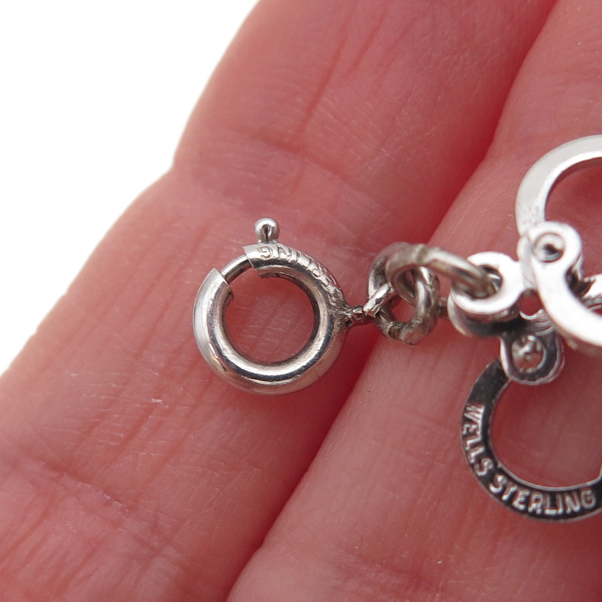 Wells 925 Sterling Silver Vintage Handcuffs Spring Ring Lock Charm Pendant
