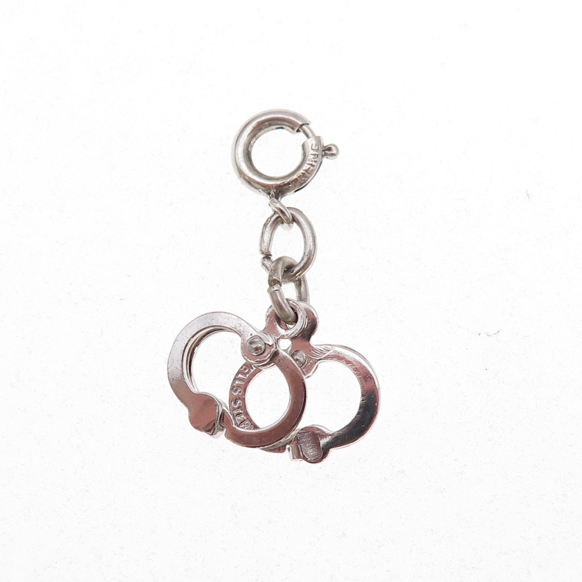 Wells 925 Sterling Silver Vintage Handcuffs Spring Ring Lock Charm Pendant