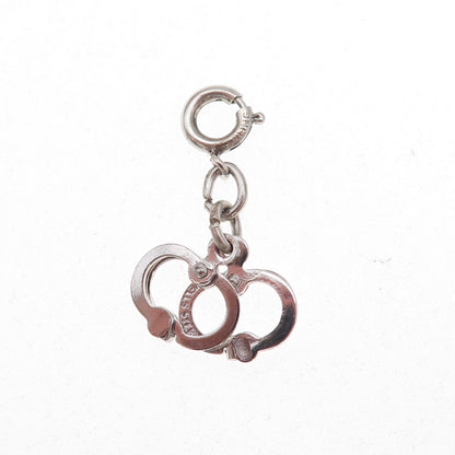 Wells 925 Sterling Silver Vintage Handcuffs Spring Ring Lock Charm Pendant
