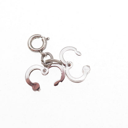 Wells 925 Sterling Silver Vintage Handcuffs Spring Ring Lock Charm Pendant