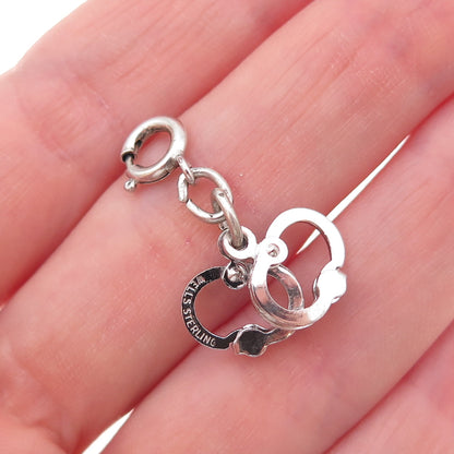 Wells 925 Sterling Silver Vintage Handcuffs Spring Ring Lock Charm Pendant