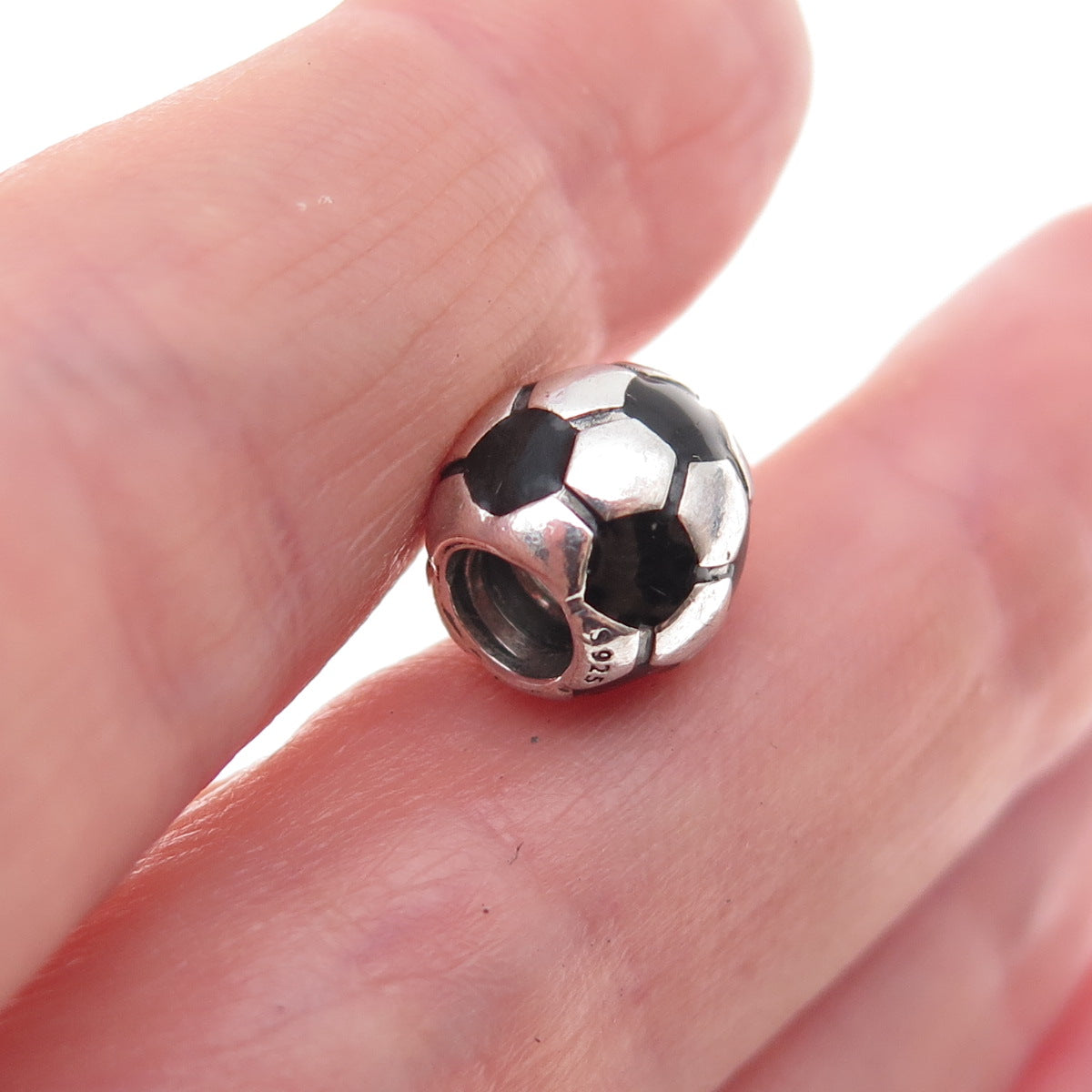 Pandora 925 Sterling Silver Enamel Soccer Ball Slide Bead Charm