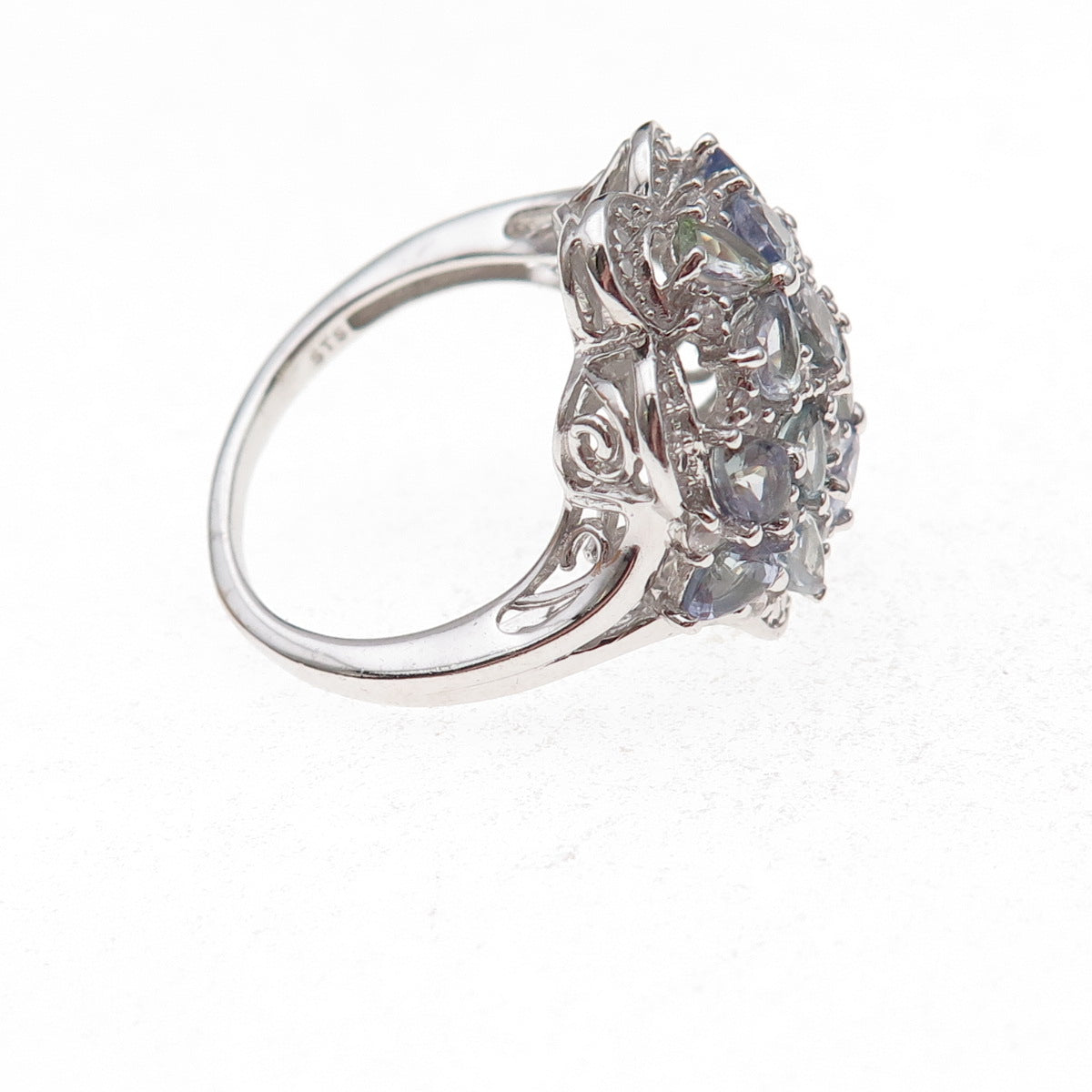 Chuck Clemency 925 Sterling Silver Real Tanzanite & White Topaz Ring Size 8.25
