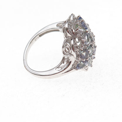 Chuck Clemency 925 Sterling Silver Real Tanzanite & White Topaz Ring Size 8.25