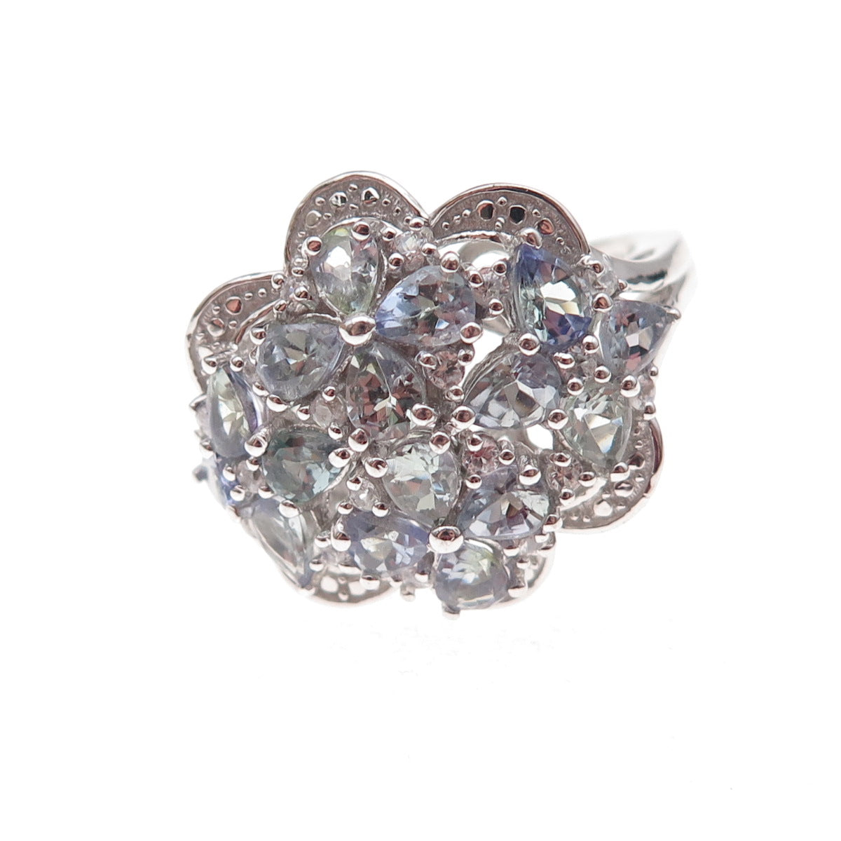 Chuck Clemency 925 Sterling Silver Real Tanzanite & White Topaz Ring Size 8.25