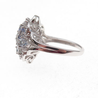 Chuck Clemency 925 Sterling Silver Real Tanzanite & White Topaz Ring Size 8.25
