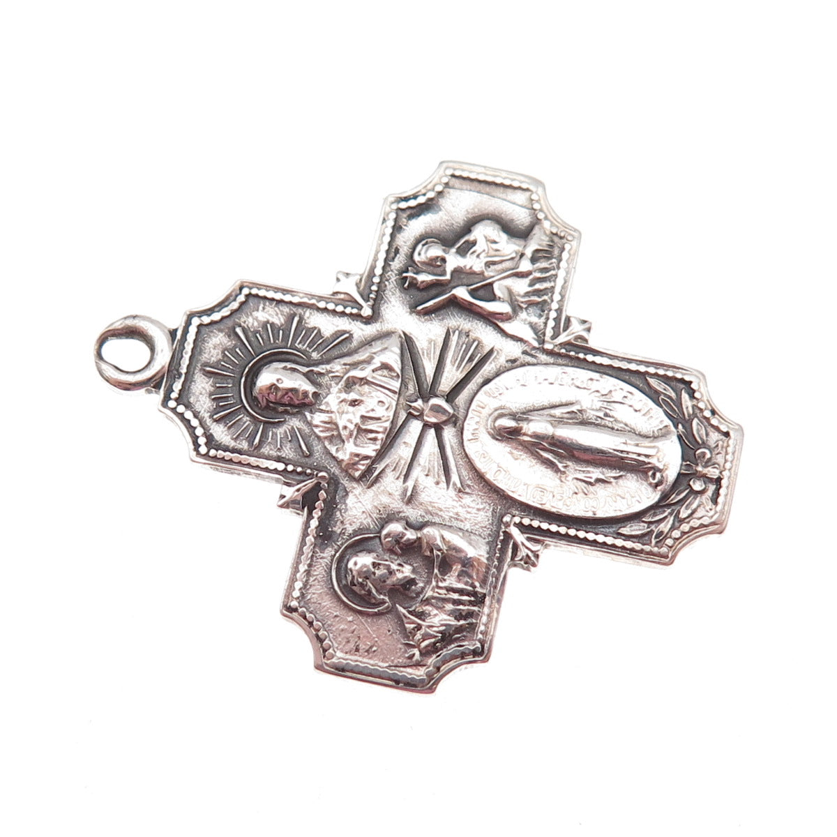 925 Sterling Silver Antique Art Deco St. Christopher & St. Joseph Cross Pendant