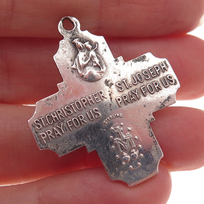925 Sterling Silver Antique Art Deco St. Christopher & St. Joseph Cross Pendant