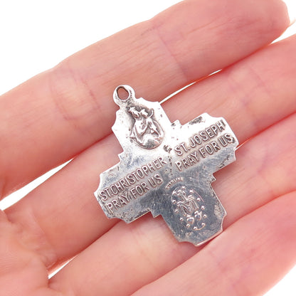 925 Sterling Silver Antique Art Deco St. Christopher & St. Joseph Cross Pendant