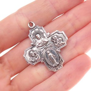 925 Sterling Silver Antique Art Deco St. Christopher & St. Joseph Cross Pendant