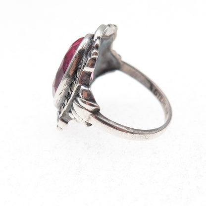 Uncas 925 Sterling Antique Art Deco Real Marcasite & Rhinestone Ring Size 5.75