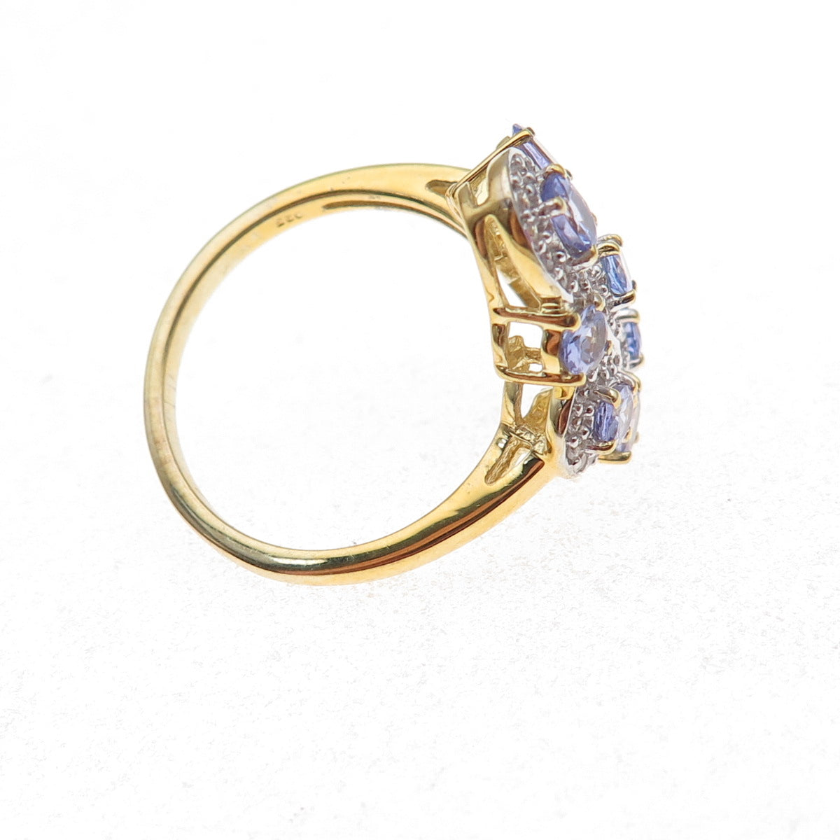 925 Sterling Silver Gold Plated Real Tanzanite & White Topaz Ring Size 8