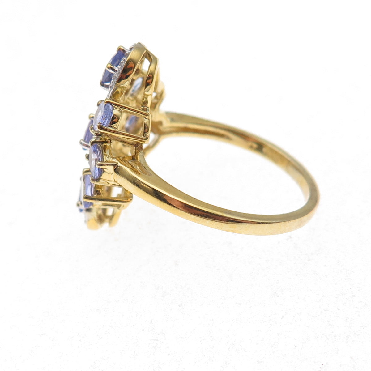 925 Sterling Silver Gold Plated Real Tanzanite & White Topaz Ring Size 8