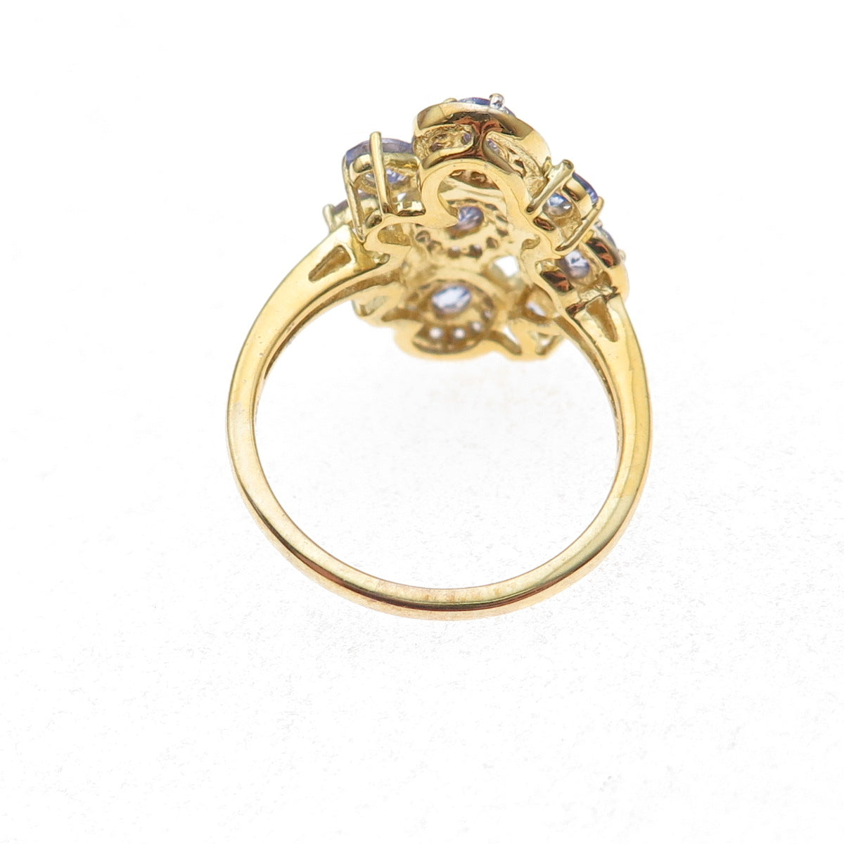 925 Sterling Silver Gold Plated Real Tanzanite & White Topaz Ring Size 8
