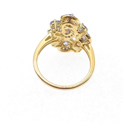 925 Sterling Silver Gold Plated Real Tanzanite & White Topaz Ring Size 8