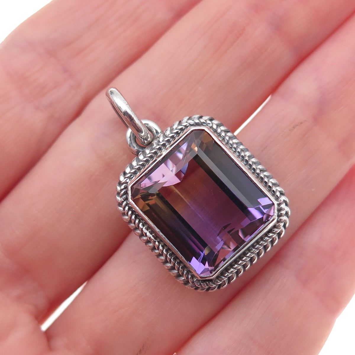 925 Sterling Silver Vintage Real Ametrine Oxidized Charm Pendant
