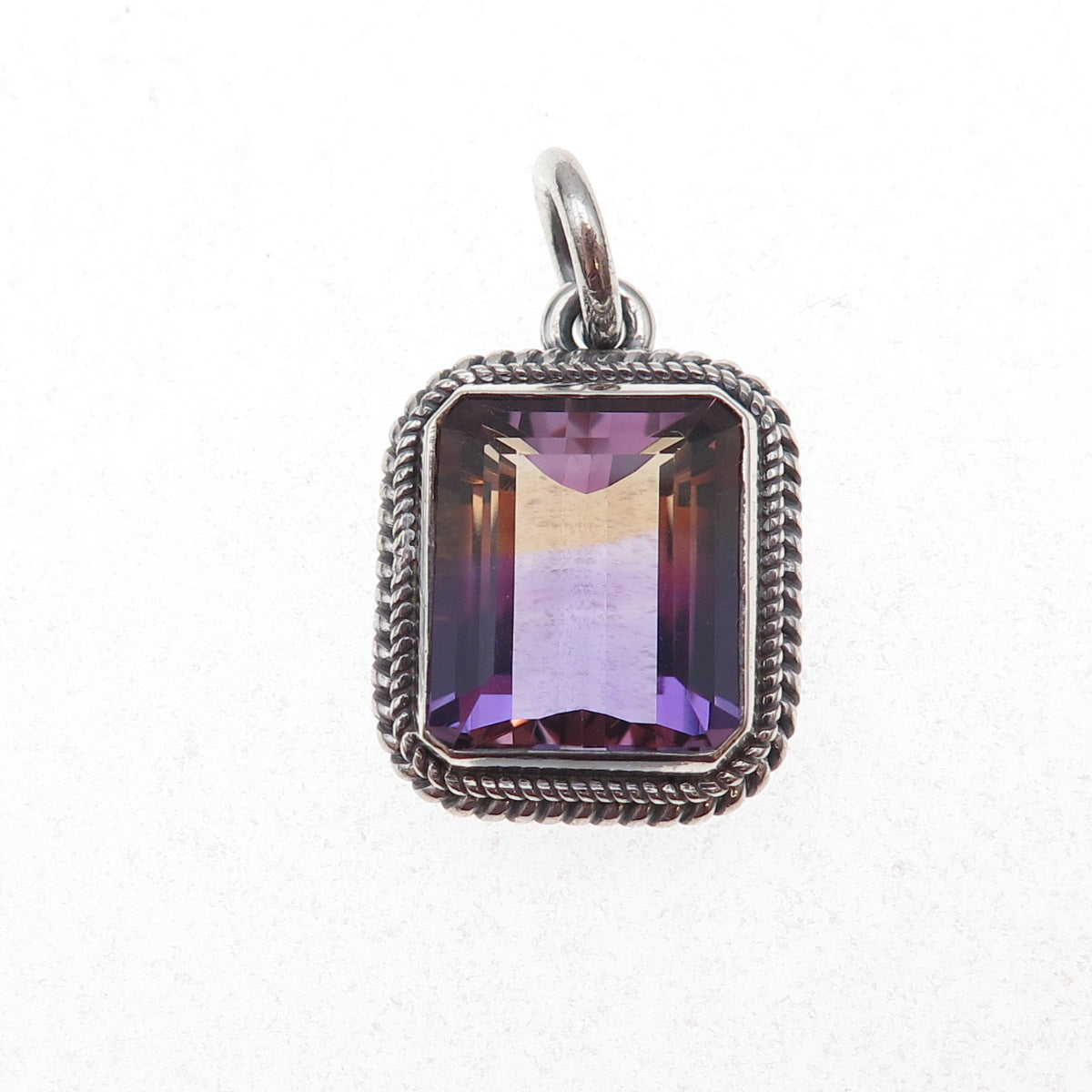 925 Sterling Silver Vintage Real Ametrine Oxidized Charm Pendant