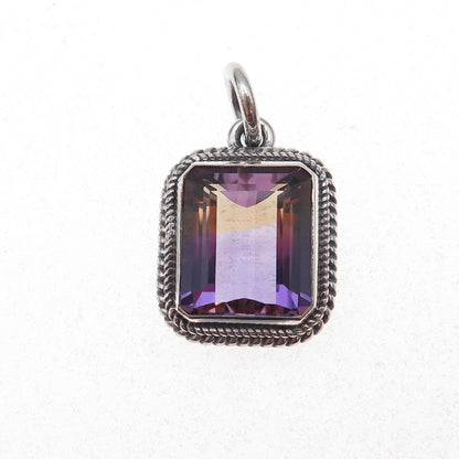 925 Sterling Silver Vintage Real Ametrine Oxidized Charm Pendant