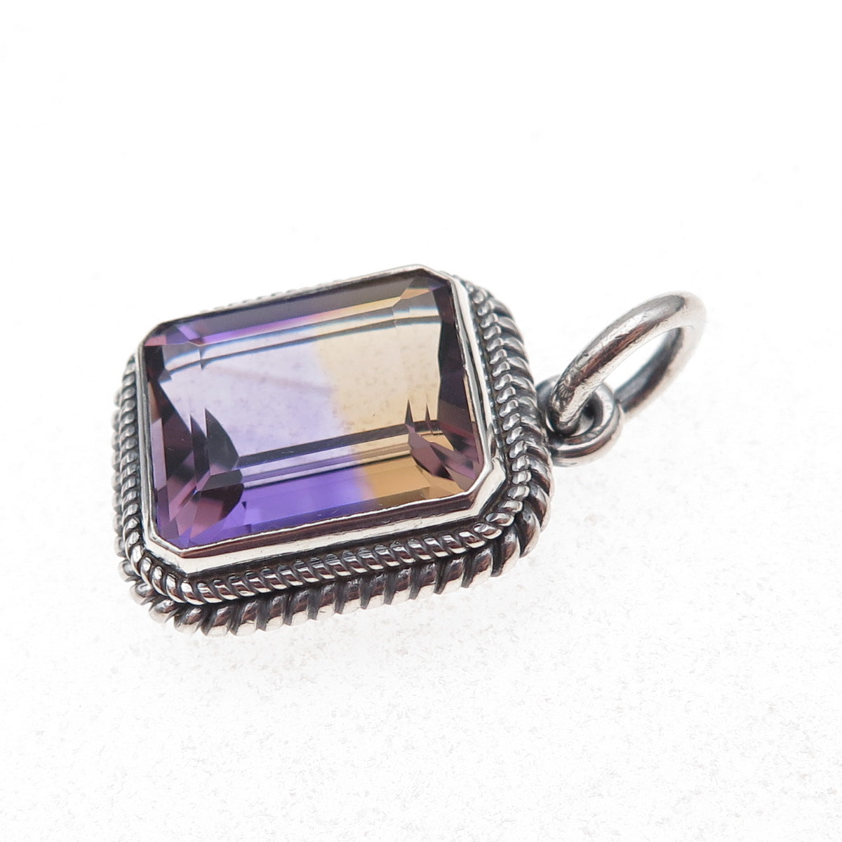 925 Sterling Silver Vintage Real Ametrine Oxidized Charm Pendant