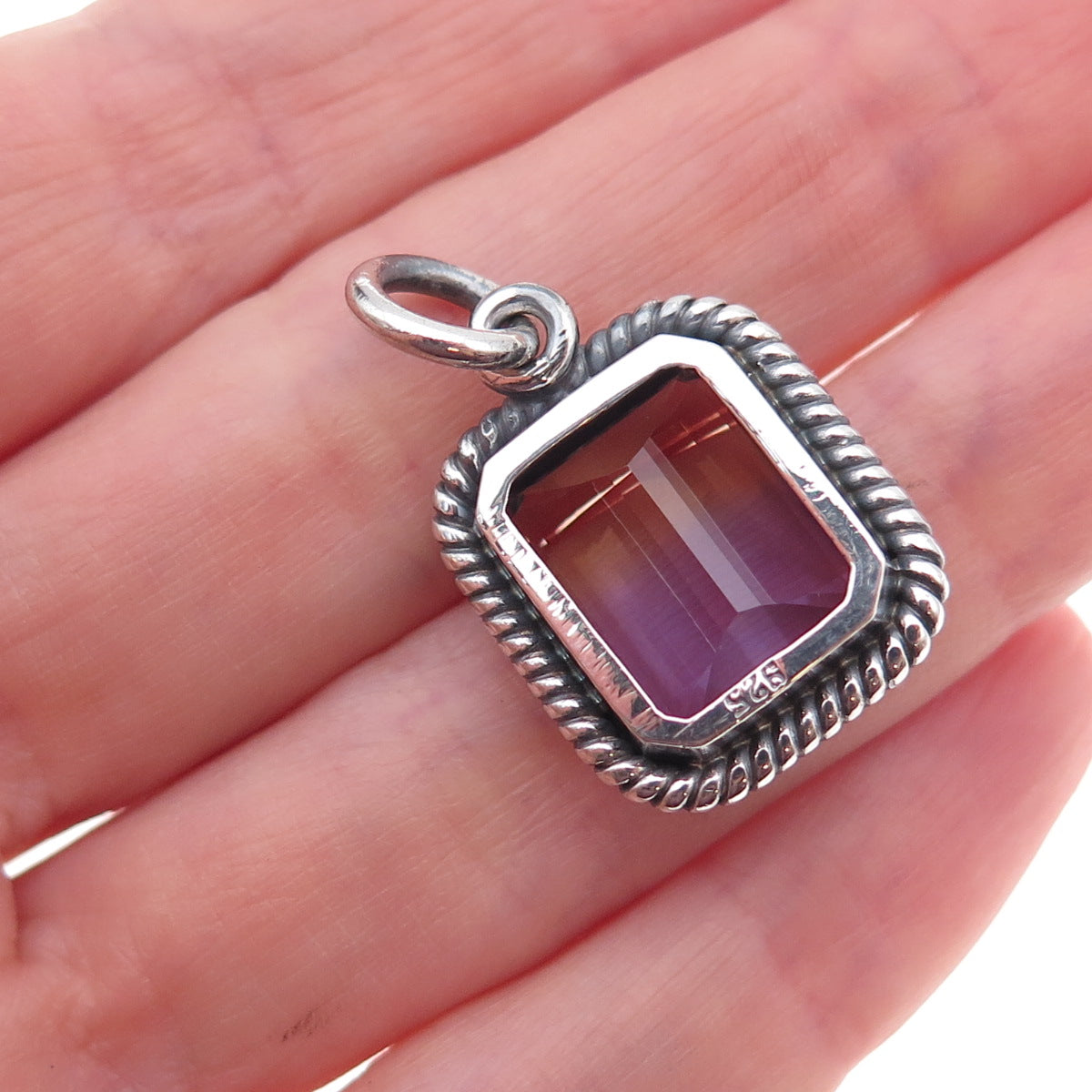 925 Sterling Silver Vintage Real Ametrine Oxidized Charm Pendant